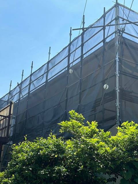 中央市　足場設置　メッシュシート